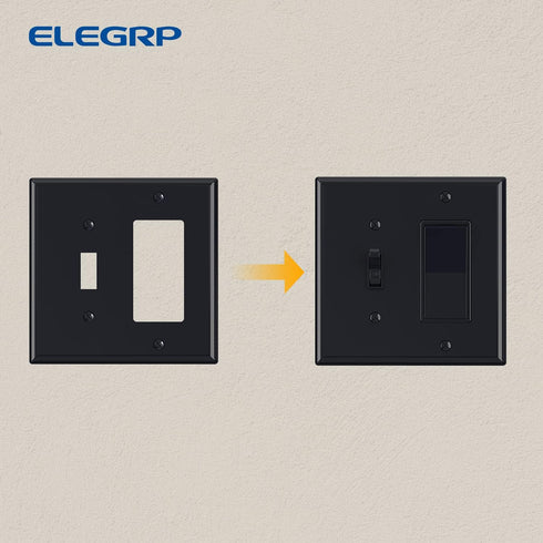 Combination Wall Plate ELEGRP, 2-Gang 1-Toggle Light Switch 1-Decorator/GFCI Device, Mid-Size Unbreakable Thermoplastic