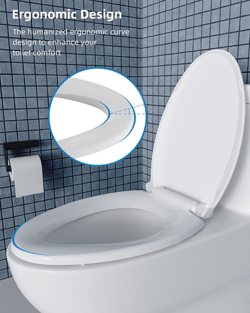 Hibbent Elongated Toilet Seat with Oval Cover, Soft Close Toilet Seat, Easy to Install,Never Loosen Hinge to Prevent