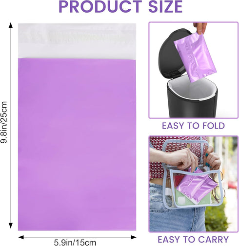 300 10" 6" Disposable Sanitary Bags, Pcs, Purple, Self-sealing, Odor-proof, Rectangular, Plastic, x Bags for Feminine