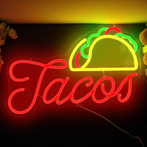 Dimmable Tacos Neon Sign for Wall Decor Led Neon Signs for Business Mexican Food Neon Light Tacos Neon Lights Sign