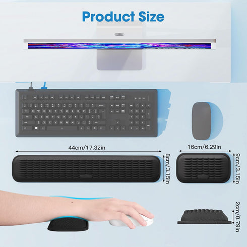 Set MEKASS Ergonomic Wrist Rest for Keyboard and Mouse, Soft Memory Foam Keyboard Wrist Rest with Non-Slip Silicone