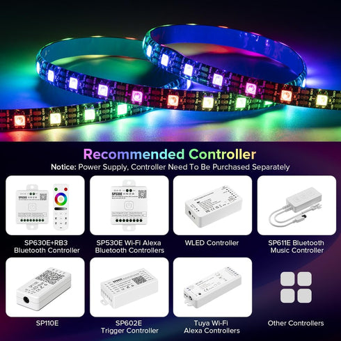 WS2812B 16.4FT/5M 60Pixels/m 300Pixels Programmable 5050SMD IP65 DC5V SEZO ECO LED Strip Light Individually Addressable