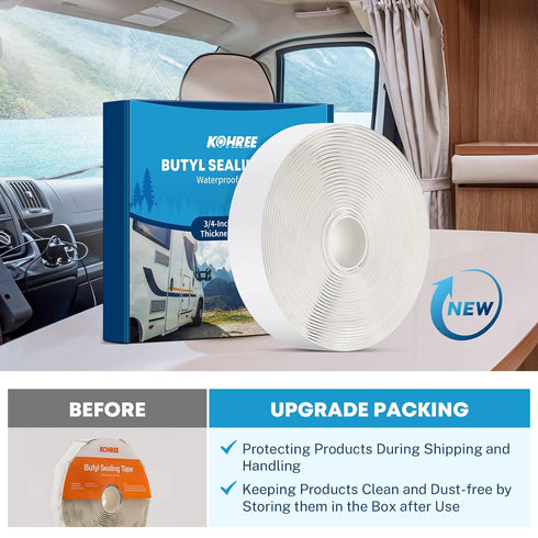 Kohree Butyl Sealant Tape White, 1/8-Inch x 3/4-Inch x 30-Foot, Leak Proof for RV Repair & Window Sealing