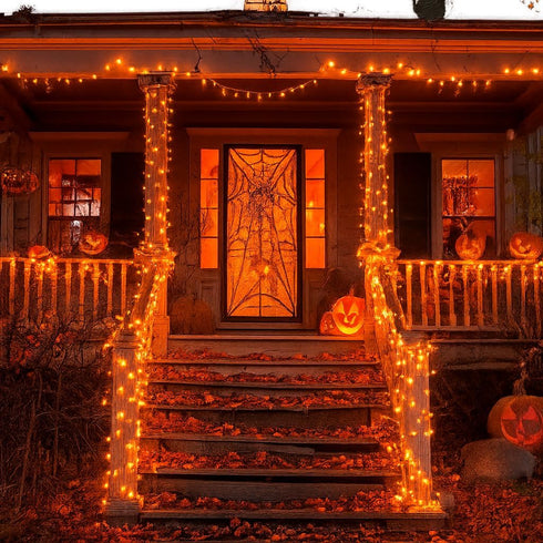 100FT 300LED 8 Kwaiffeo Halloween Lights, Orange String Light Outdoor Indoor, Modes Connectable Orange Lights