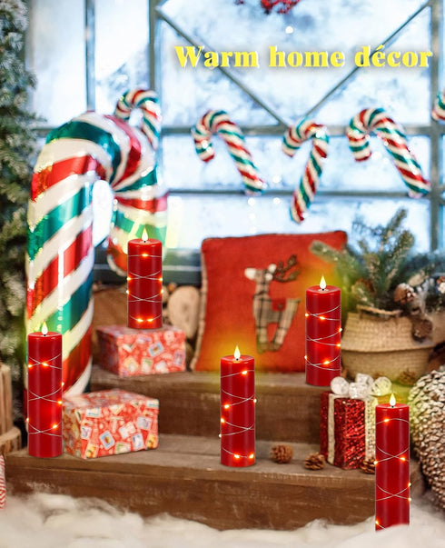Candles,Set 5 Upinmz Red Flameless Candle with Remote Control and Timer,Flickering Battery Operated Candles with String