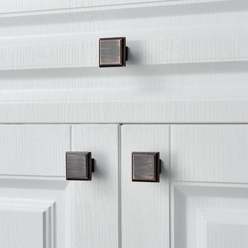 Square Knobs - 10 Pack, 1.3 Inch Oil Rubbed Bronze Vintage Cabinet Pulls for Furniture and Kitchen