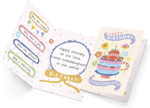 Prime Greetings Birthday Card for Great Granddaughter, Eco-Friendly, Thick Card Stock with Premium Envelope