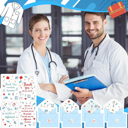 LemonSecret 60 Set CNA Week Thank You Cards with Envelope Sticker Nurse Appreciation Cards Gift Bulk for Lab Nurses