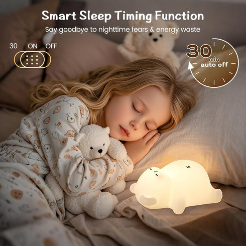 3 30-Min Snoring Bear Night Light Adorable Gift for Kids, Babies, Moms & Seniors Soft Silicone Sleep Lamp with Sound
