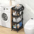 JIUYOTREE 4-Tier Plastic Rolling Storage Cart, Utility Cart with Extra Hanging Cups and Lockable Wheels for Living