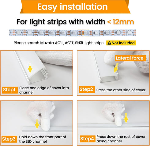6Pack 3.3FT/1M U1SW 1M Muzata LED Channel Aluminum U Shape Silver LED Strip Diffuser Channel with Milky White Cover
