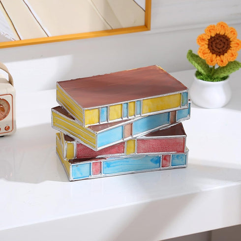 Rehenbsem Stained Resin Stacked Books Lamp, Stained Stacked Books Lamp,Reading Book Lighting Vintage Table Lamp
