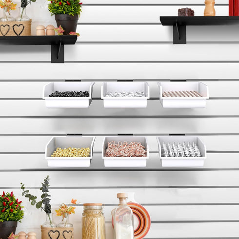 BeapTcely (6, Slatwall Bins with Hooks Plastic Slatwall Organizer Slatwall Containers Workbench Bins for Slat Wall
