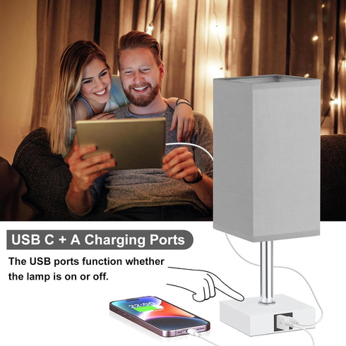 3 Bulb Ambimall Touch Control Table Lamp with USB A+C Charging Ports - Way Touch Lamps Bedside, Nightstand Lamp