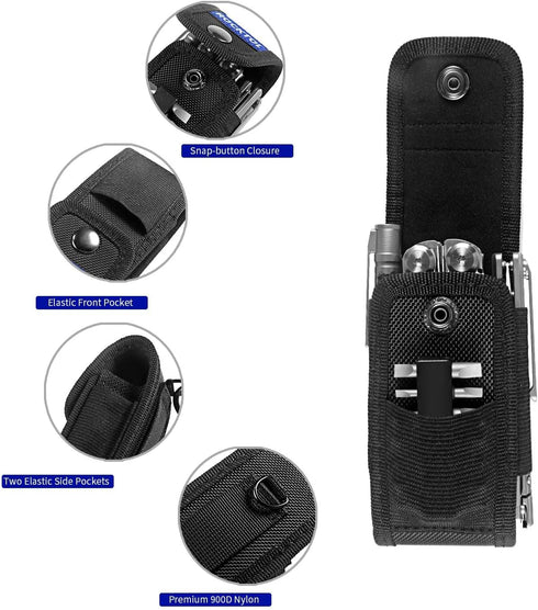 Multitool Sheath for Belt, 900D Nylon Pouch with 4 Pockets, EDC Tool Holster for Multitool Pocket Knife