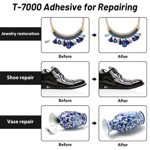T7000 Black Glue for Phone Repair, 2 X 25 ML, T-7000 Adhesive Glue with Precision Tips