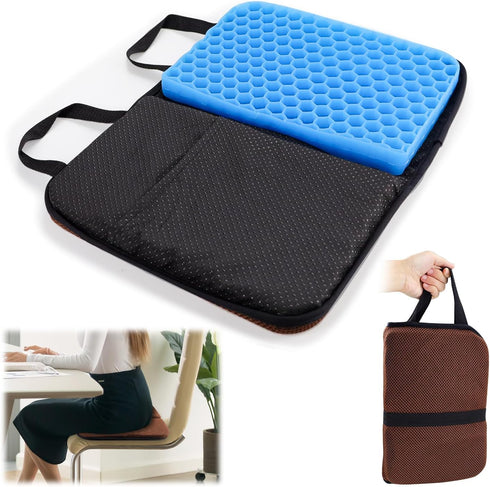 Gel Seat Cushion, Portable Car Seat Cushion for Pressure Relief, Thick Travel Cushions for Office Chair, Car, Kayak