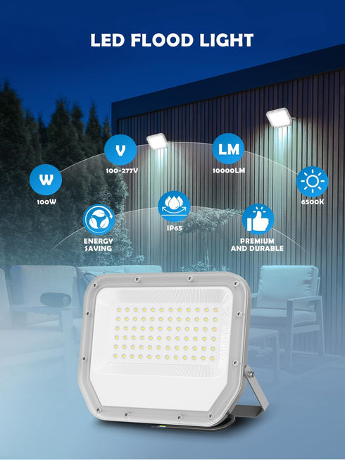 2 Pack 6500k 10000lm Outdoor,100w ELEKICO Super Bright LED Flood Lights Led Outside Lights for Yard Outdoor Waterproof