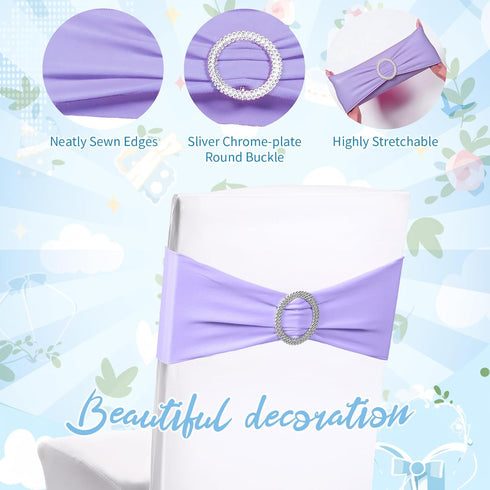 24 Newwiee Pieces Colored Chair Sashes Spandex Dining Stretch Chair Sashes Bands with Buckle for Wedding Event Fiesta