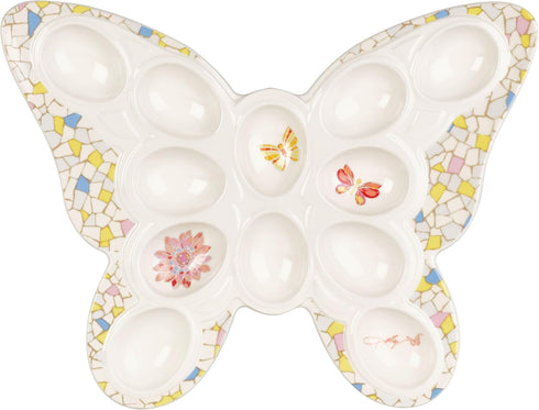 Dolly Parton Jeweled Mosaic Butterfly Figural Deviled Egg Platter Dish, Ceramic Egg