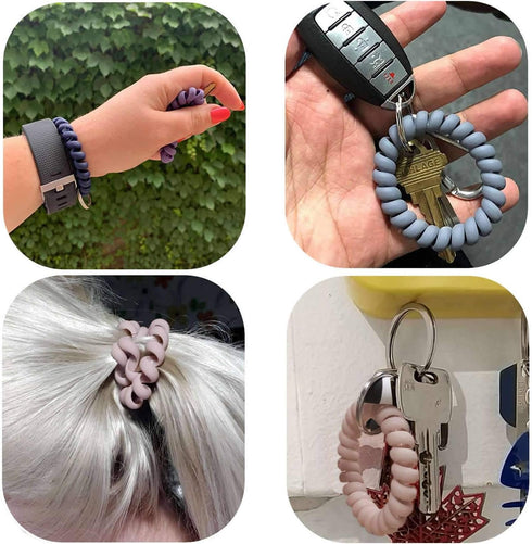 BIHRTC Pack of 7 Colorful Wrist Coil Spring Key Chain, Stretchable Spiral Key Rings for Outdoor Sports