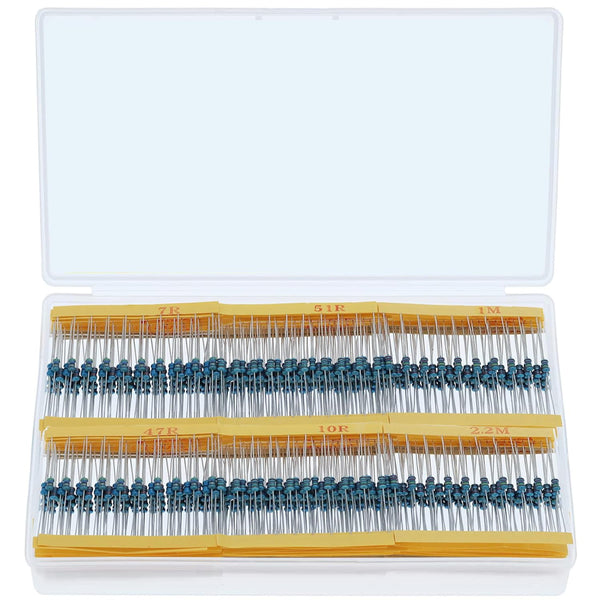 1220Pcs 122 Values Resistor Kit 1/4W, 0.1 Ohm-4.7M Ohm Metal Film Fixed Electrical Resistors Set
