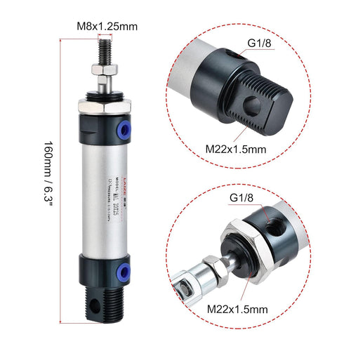 uxcell Pneumatic Air Cylinder 20mm Bore 25mm Stroke with Y Connector and Quick Fittings, MAL 20x25, for Automatic Equipment