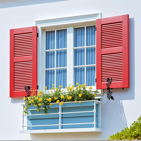 7-Inch (2-pcs, Black Leaf Shaped Shutter Tieback, Decorative Shutter Holder with Installation Hardware, Exterior