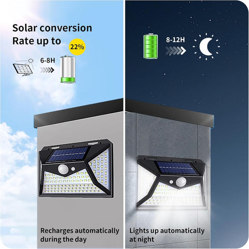 Solar Lights Outdoor 100 LED, 2 Pack Solar Motion Sensor Outdoor Lights with 3 Lighting Modes, Wireless IP65 Waterproof Solar Security Lights for Garden Patio Yard by Sunshine Star