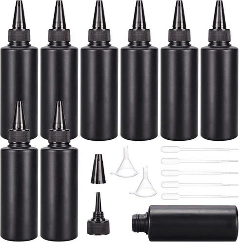 BENECREAT 16Pcs 5oz Black Plastic Squeeze Bottles, Dispensing Bottles with 2 Funnels and 10 Pipettes