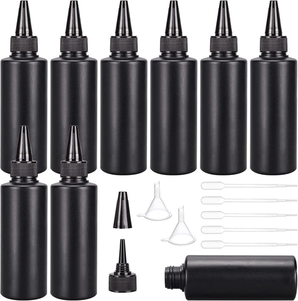 BENECREAT 16Pcs 5oz Black Plastic Squeeze Bottles, Dispensing Bottles with 2 Funnels and 10 Pipettes