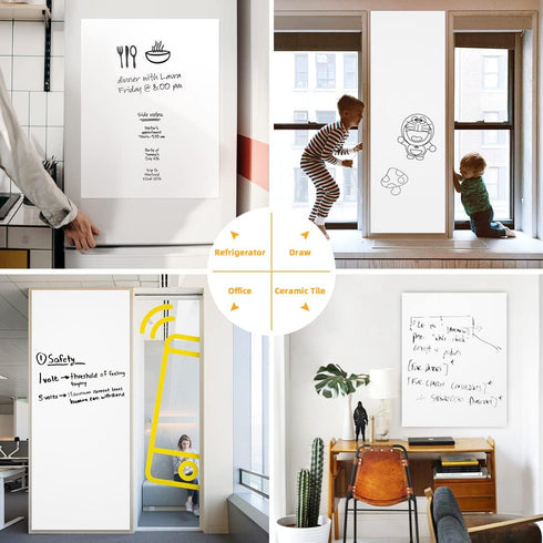 Dry Erase Whiteboard Sticker Wall Decal - Self-Adhesive Peel Stick Paper for School, Office, Home with 3 Pens