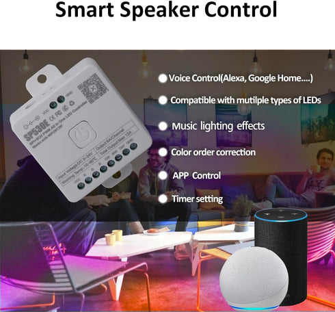 RECRE-TECH SP530E Ws2812b Ws2811 5V-24V, WS2813 WS2815 SK6812 WiFi Alexa Voice Controller, Led Lights Controller, RGB
