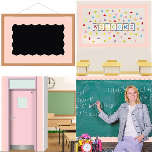 Blush Bulletin Board Border, Pink Scalloped Trim for Classroom, 52ft One Roll