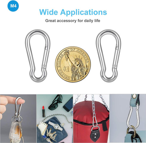 10 PCS Stainless Steel Carabiner Clip Spring-Snap Hook - Lotsun M4 1.57 Inch Heavy Duty Carabiner Clips