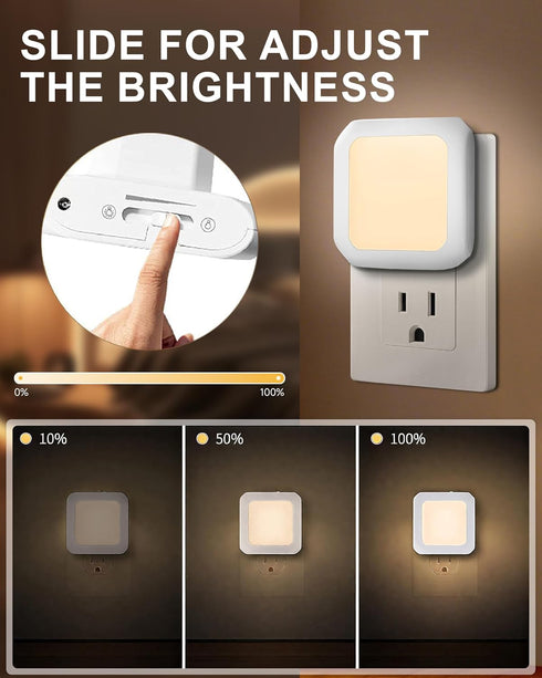 FONSHUKYY 2 Pack 3000K Night Light Plug in - Bedroom for Kids Baby Nursery Adjustable Brightness - Warm Lights LED Dusk