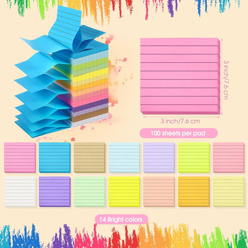 Pop Up Sticky Notes Colored Lined Sticky Notes 3x3 Inch Refills Easy Post Notes Self-Stick Ruled Post Notes Memo Pads with Lines School Office Supplies Easy to Clean Removal(14 Pads) by Mimorou