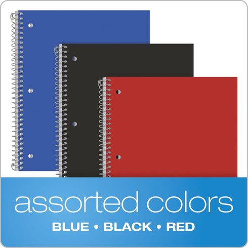 Oxford Spiral Notebooks, 1 Subject, 100 Sheets, College Ruled Paper, Durable Plastic Cover, 3 per Pack, Red, Black, Blue