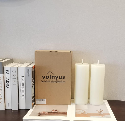 Set 2 (3x9 inch) Dimmable volnyus Flameless Candles of Flickering LED Wax Candles Battery Operated with Remote Control