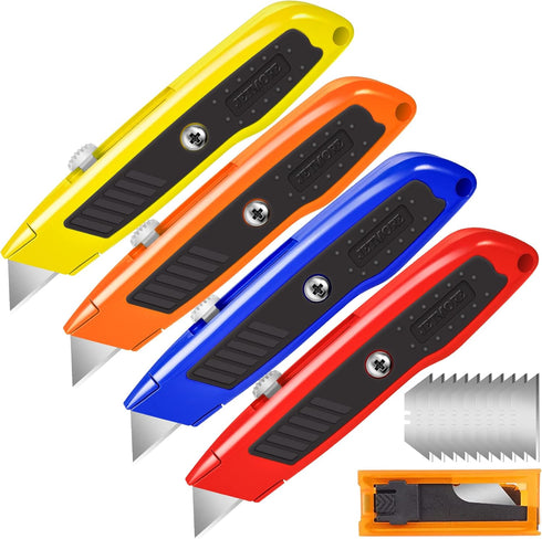 Jetmore 4 Pack Utility Knife, Retractable Box Cutter with 10 SK5 Blades,
