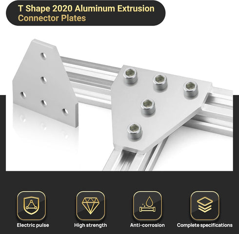 12 Set Silver 2020 Corner Bracket Joint Plate - T Shape Aluminum Extrusion Connector with 60Pcs T-Nuts
