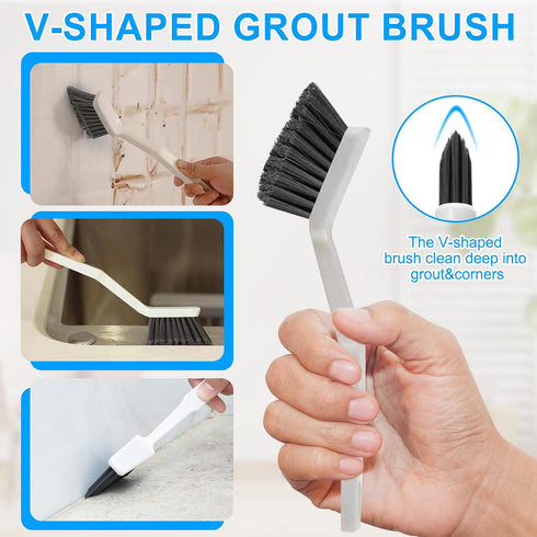 15 Set Pcs Crevice Cleaning Brush - Hard Bristle Cleaning Brush Supplies, V Shape Grout Cleaner Brush for Deep Cleaning