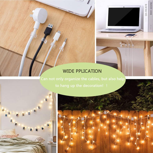 KGROTE 60PCS Cable Clips, Outdoor Wire Clips Adhesive Cable Hooks Cord Organizer Holder Christmas Light Clips for Desk