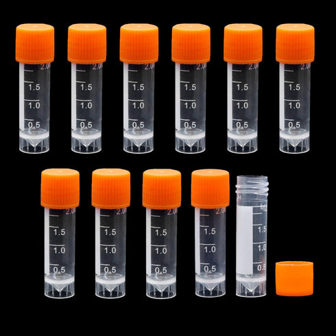 100 Pieces 2ml Plastic Graduated Vial Tube with Screw Caps, Small Test Sample Storage Container for Lab
