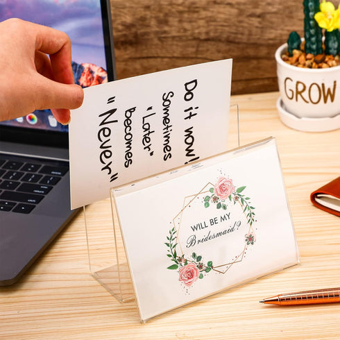 Clear Acrylic Postcard Holder, Greeting Card Display Stand for Business Cards, Desk Organizer - 3 Pcs