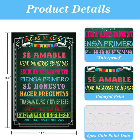 FaCraft Spanish Poster Chart for Classroom Decorations, Motivational Rules for Kindergarten to High School