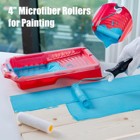 4 Inch 12-Piece Set 6 1.5" Mister Rui Paint Roller Kit, Mini Roller with Microfiber Sleeves, Tray, Liner & Cover