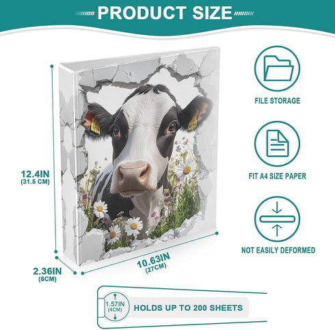 SUABO 3 200 2 Pack Dairy Cow Ring Binders, Round Rings Holds Sheets Binders for School and Office