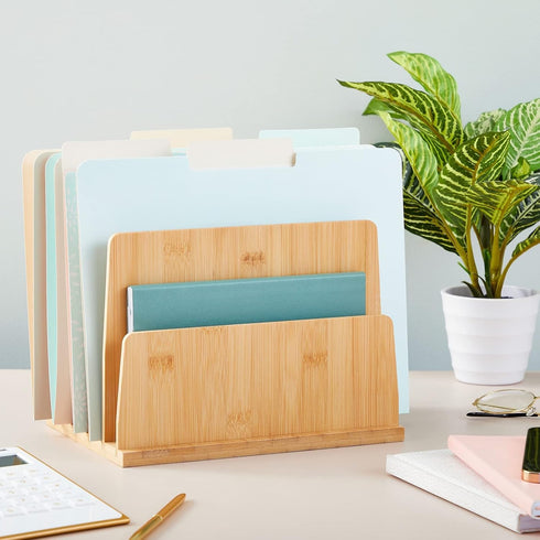 Paper Junkie Bamboo Wooden Mail Holder, 5 Slots File Sorter for Letter and Folder Document Storage, Home Organization