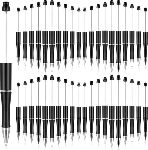 Crtiin 50 Pcs Plastic Beadable Pen, Bulk Shaft Ink Ballpoint Pens, DIY Making Gift Office Supplies